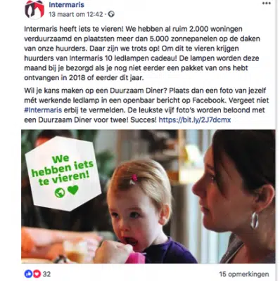 Intermaris post op Facebook over 2000 verduurzaamde woningen