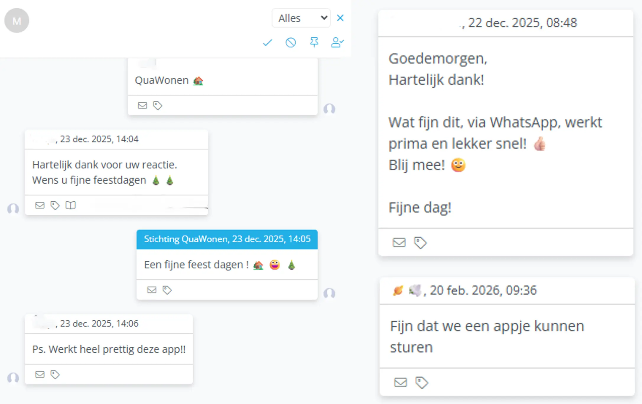 WhatsApp gesprekken met QuaWonen